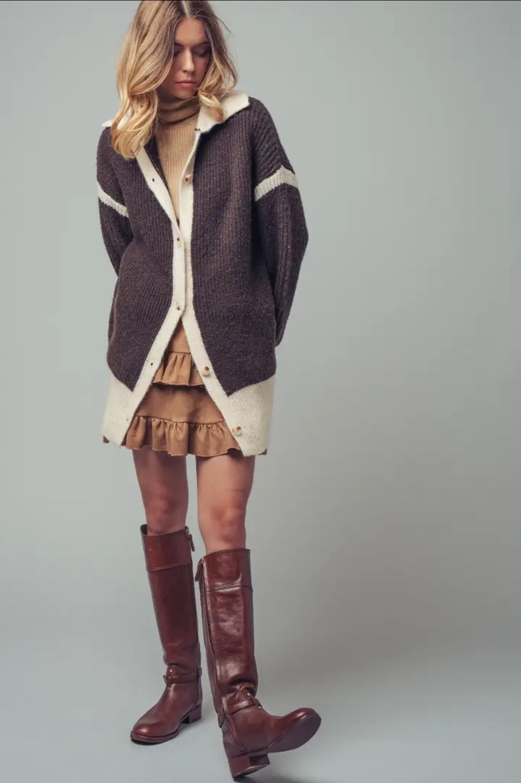 Contrast Trim Collared Sweater Cardigan image 2