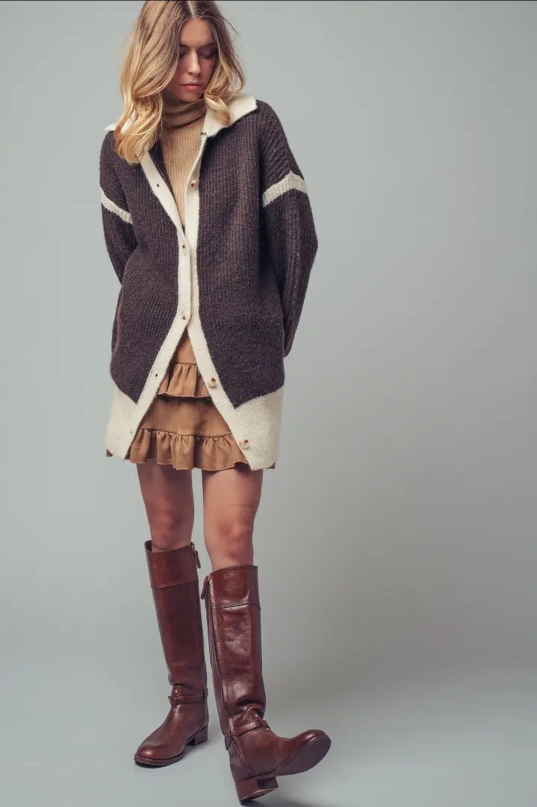 Contrast Trim Collared Sweater Cardigan image 2