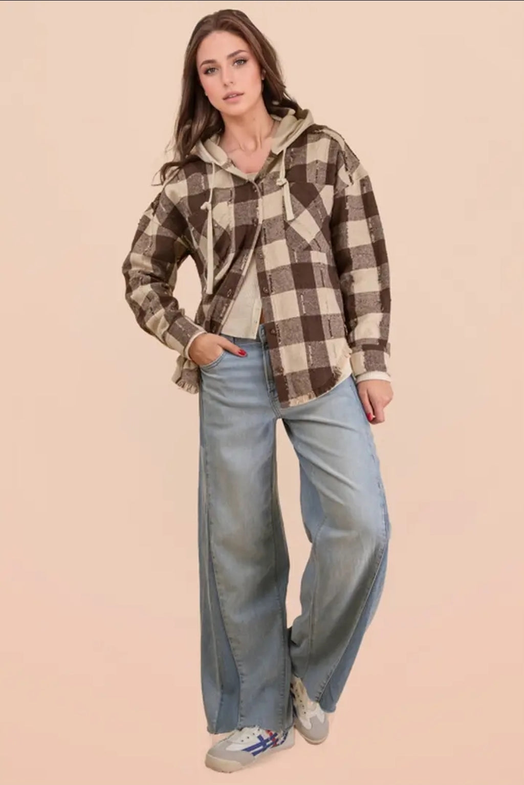 Oversized Flannel Hooded Button Down Jacket image 2