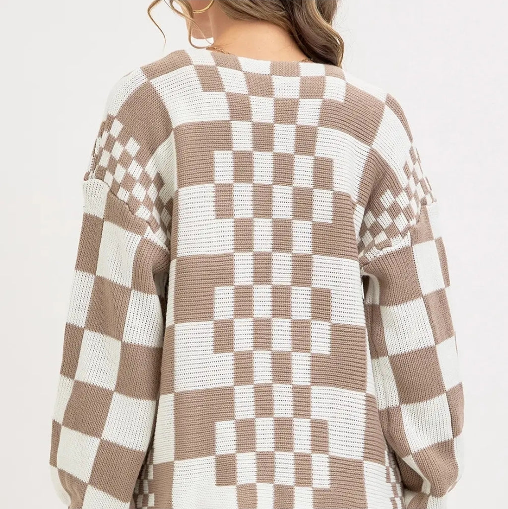 Mixed Checkered Knit Open Front Cardigan image 4