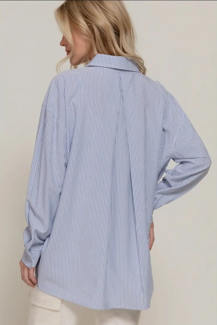 Long Dolman Sleeve Oversized Y/D Stripe Shirt image 1