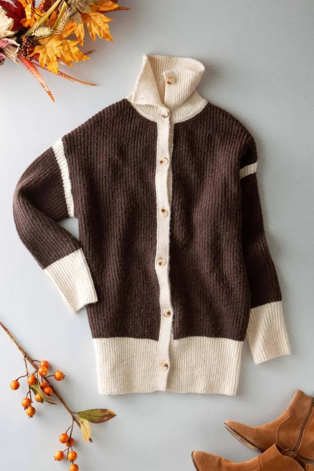 Contrast Trim Collared Sweater Cardigan image 0