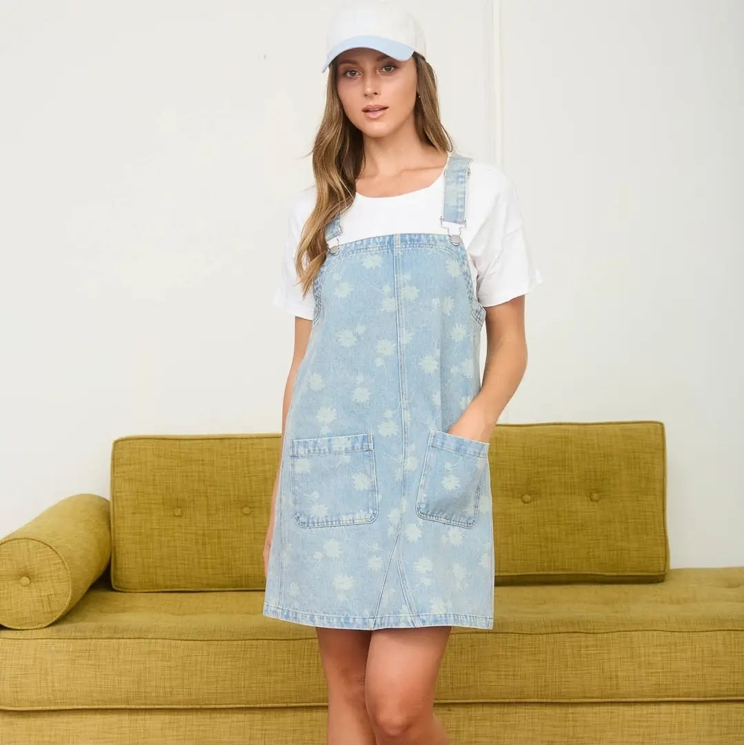 Dandelion Washed Denim Overall Mini Dress image 0