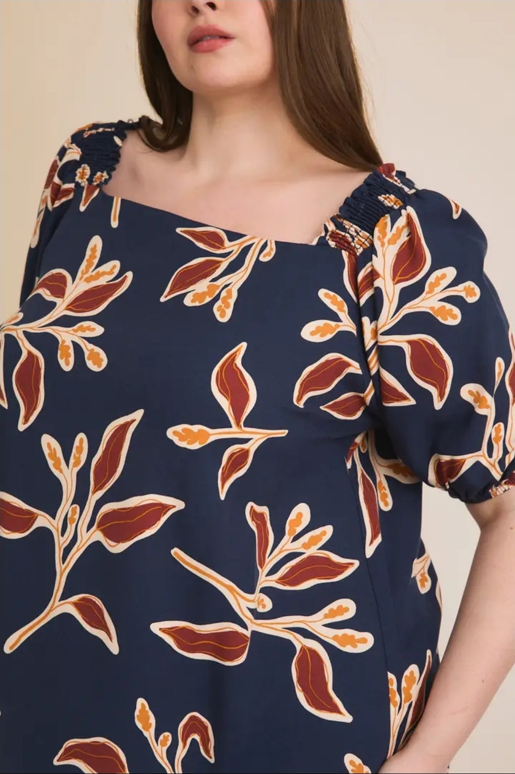 Square Neck Smocked 3/4" Sleeve Floral Print Top image 3