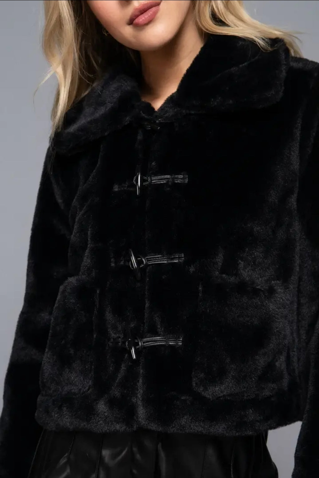 Long Sleeve Collar with Toggle Button Fur Duffle Jacket image 6