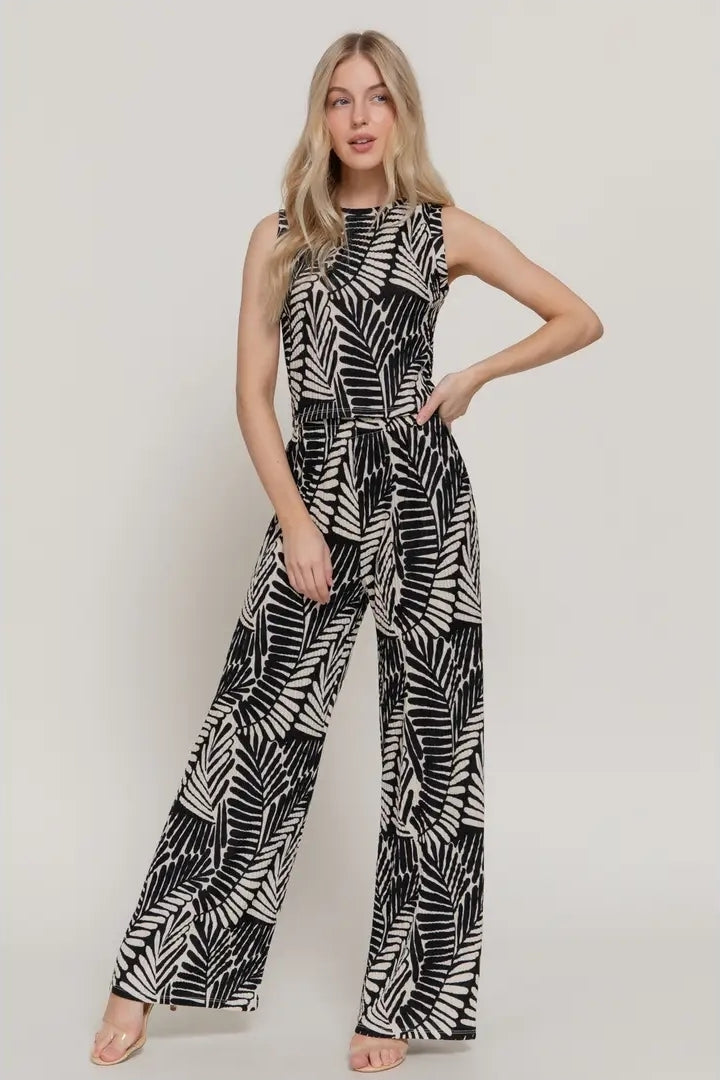 Sleeveless Top & Wide Print Knit Pants Set image 0
