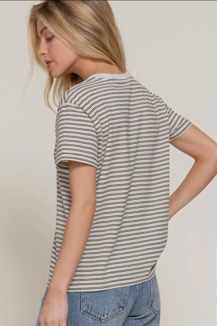 Short Sleeve Round Neck Y/D Stripe Tee image 6