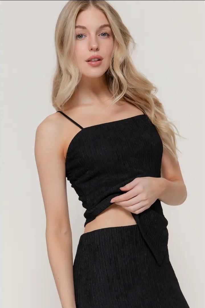 Asymmetrical Hem Cami Top & Texture Knit Long Skirt Set image 4
