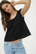 Eyelet Lace Trim Short Sleeve Button Down Blouse image 0