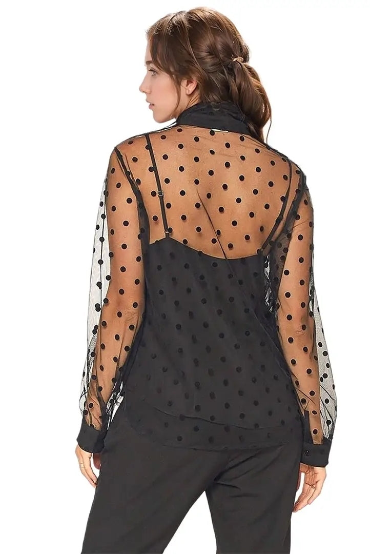Women's Polkadot Mesh Blouse with Cami  image 4