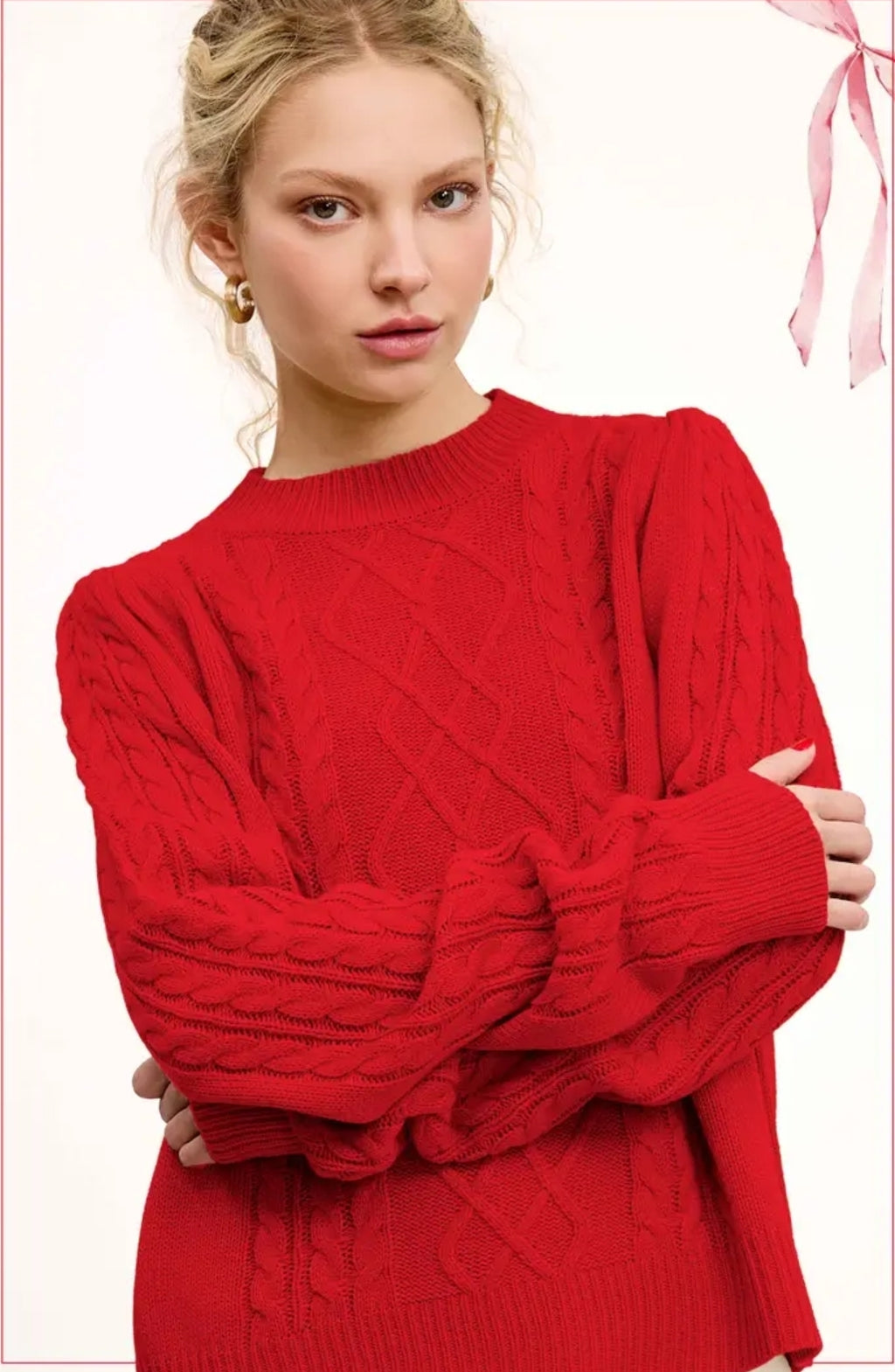 Super Soft Ribbed Crew Neck Cable Knit Sweater image 3