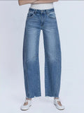 High Rise Raw Hem Seam Detail Barrel Jeans image 0