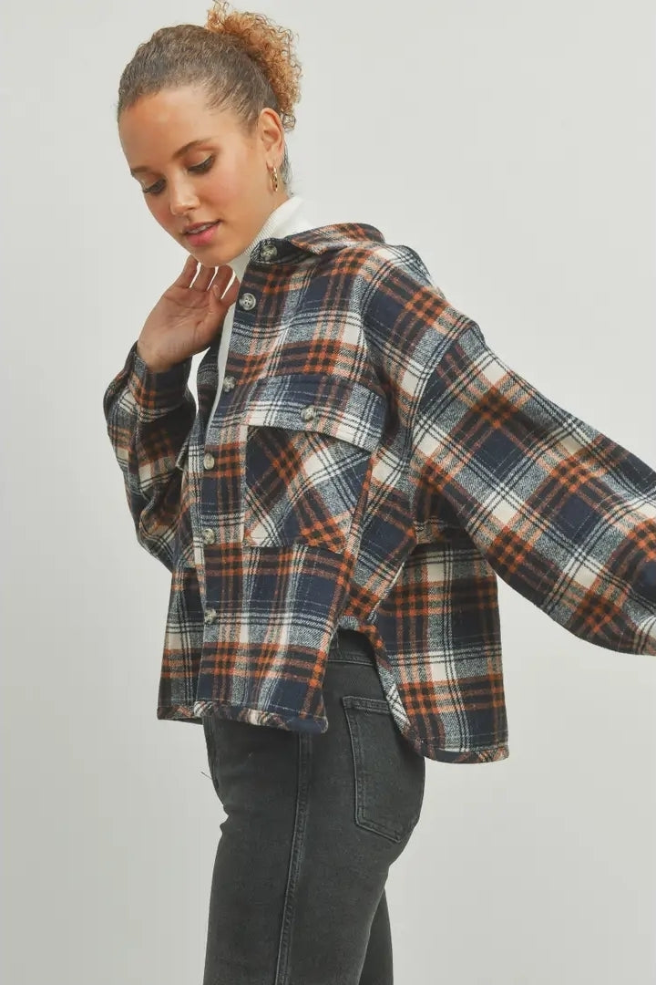 Plaid Crop Fall Shacket image 3