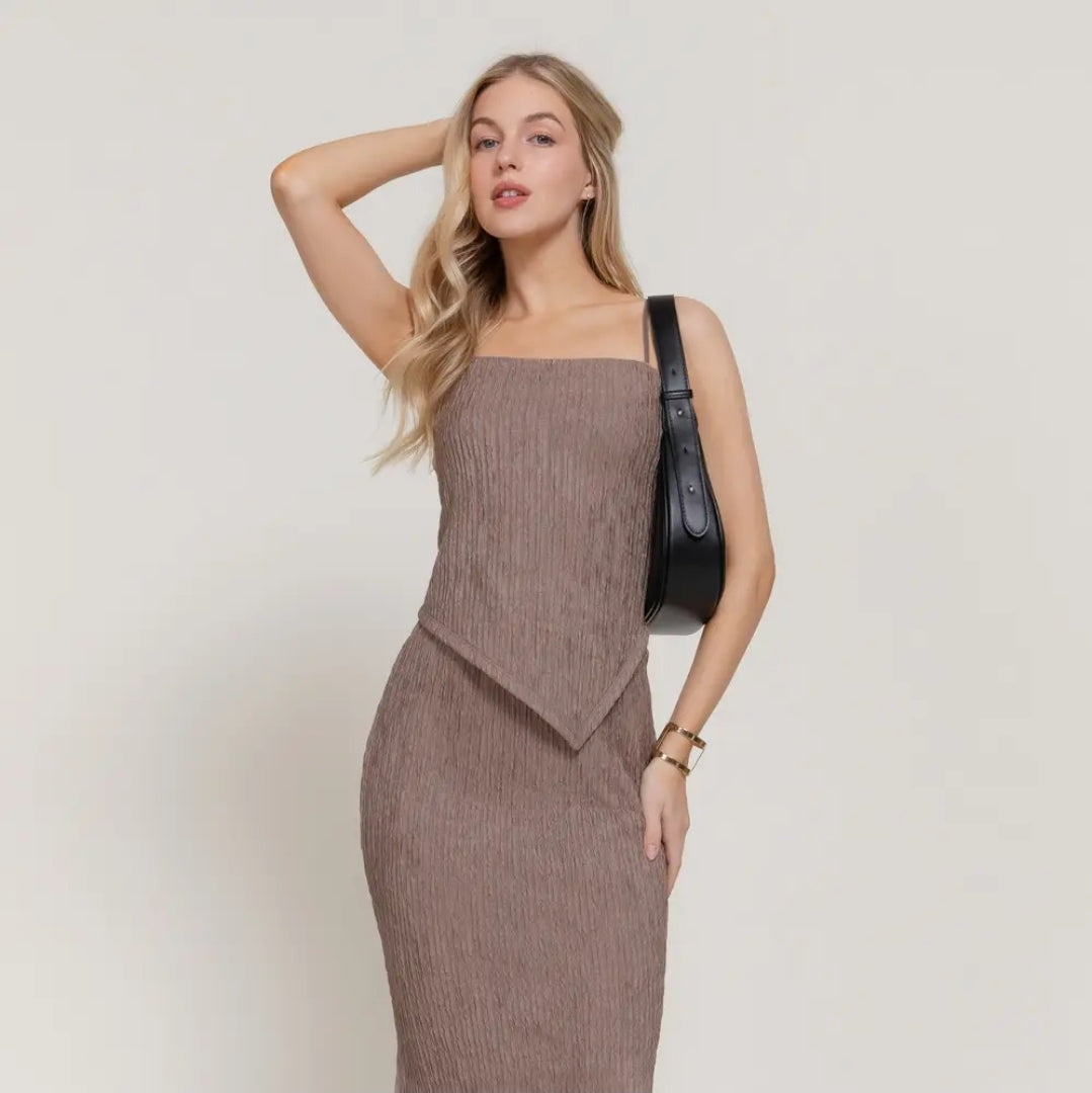 Asymmetrical Hem Cami Top & Texture Knit Long Skirt Set image 1
