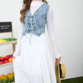 Floral Washed Denim Pattern Front Tie Vest image 0