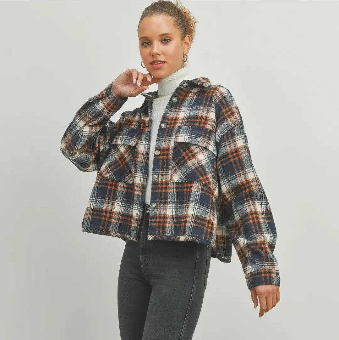 Plaid Crop Fall Shacket image 2