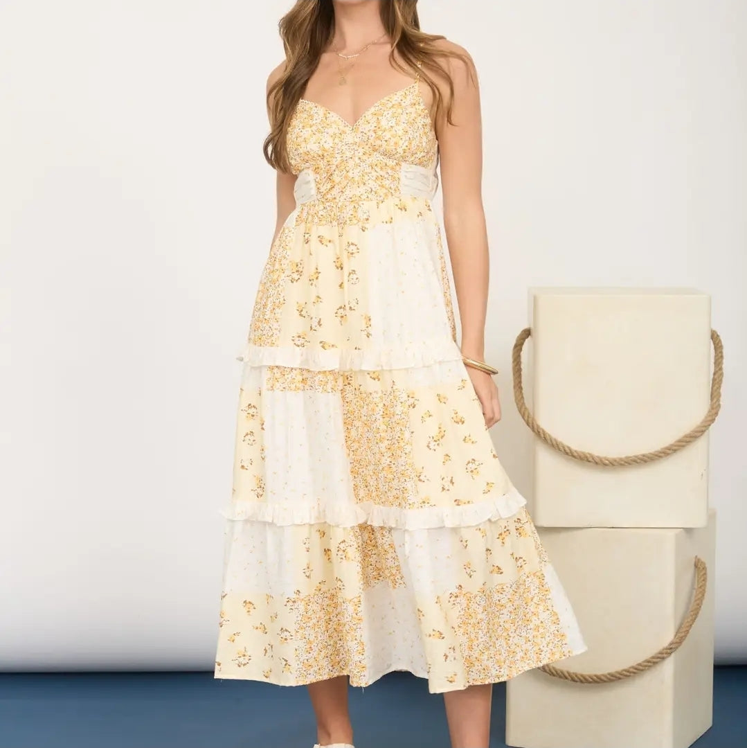 Multi-Checkered Pattern Spaghetti Strap Midi Dress image 0