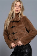 Long Sleeve Collar with Toggle Button Fur Duffle Jacket image 0