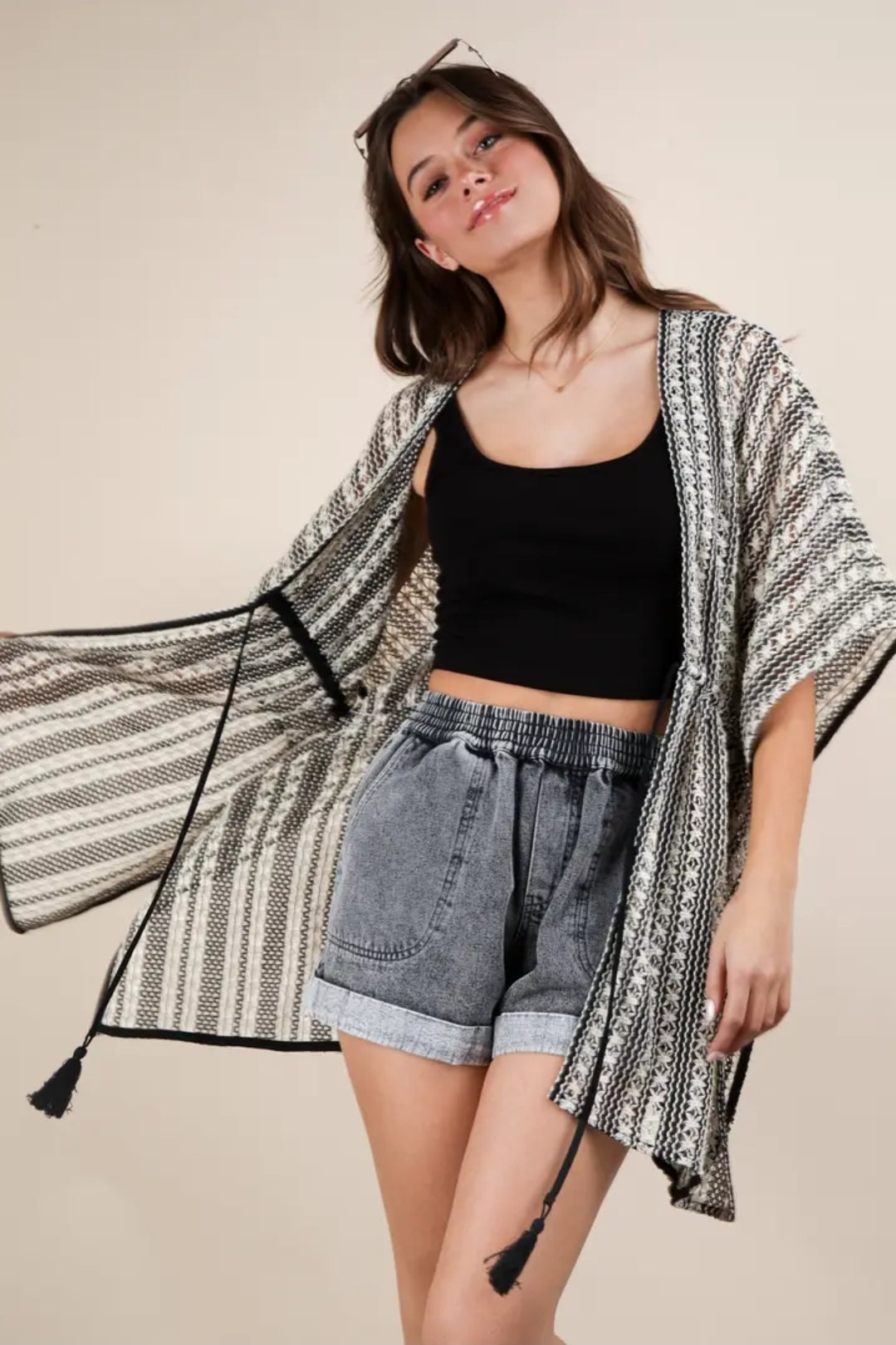 Striped Pancho Boho Cardigan image 2