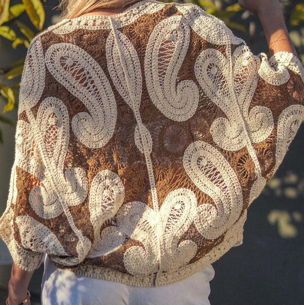 Oversized Paisley Crochet Knit Cardigan image 1