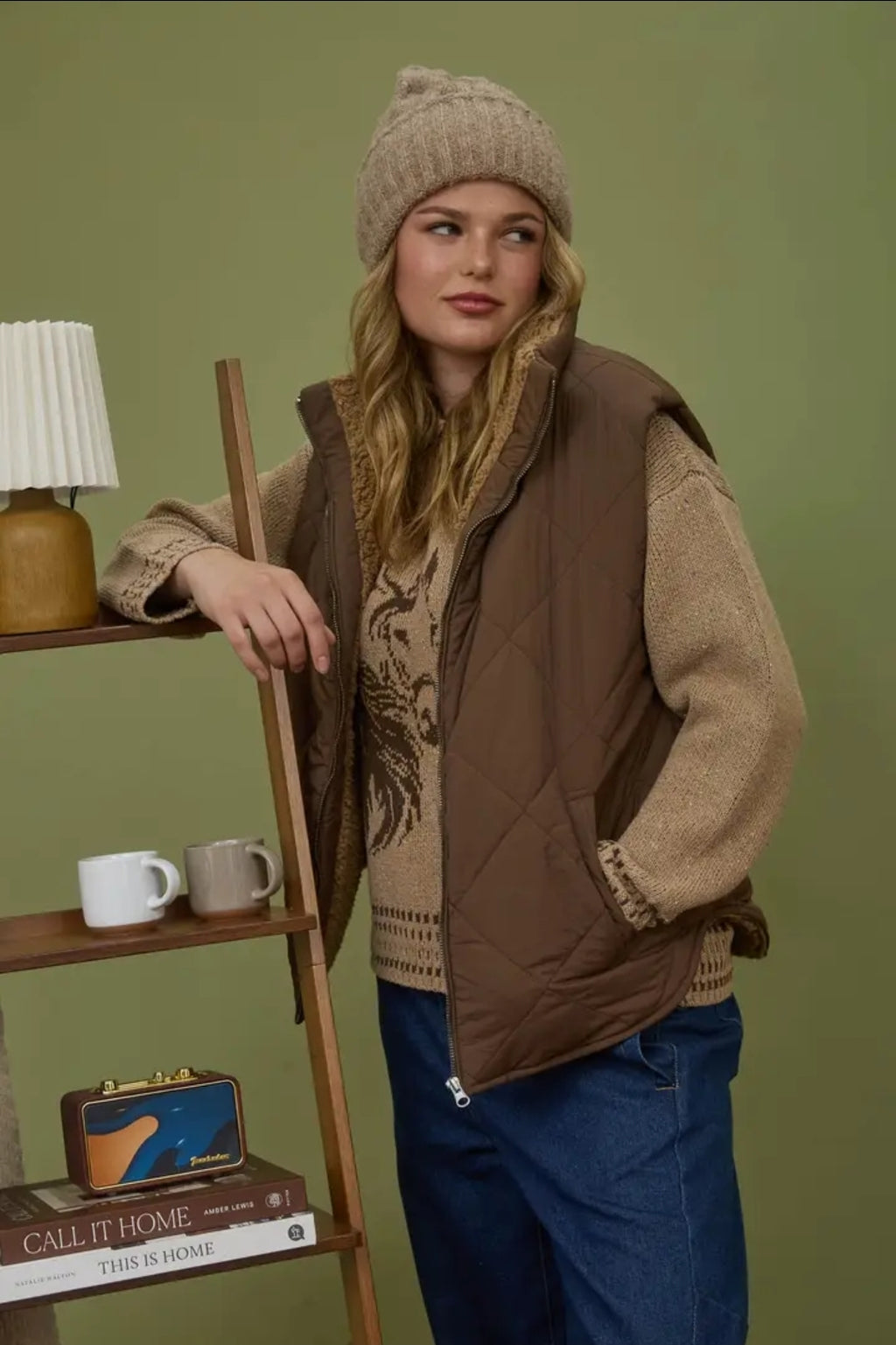 Quilted Zip Up Fleece Lined Puffer Vest image 0