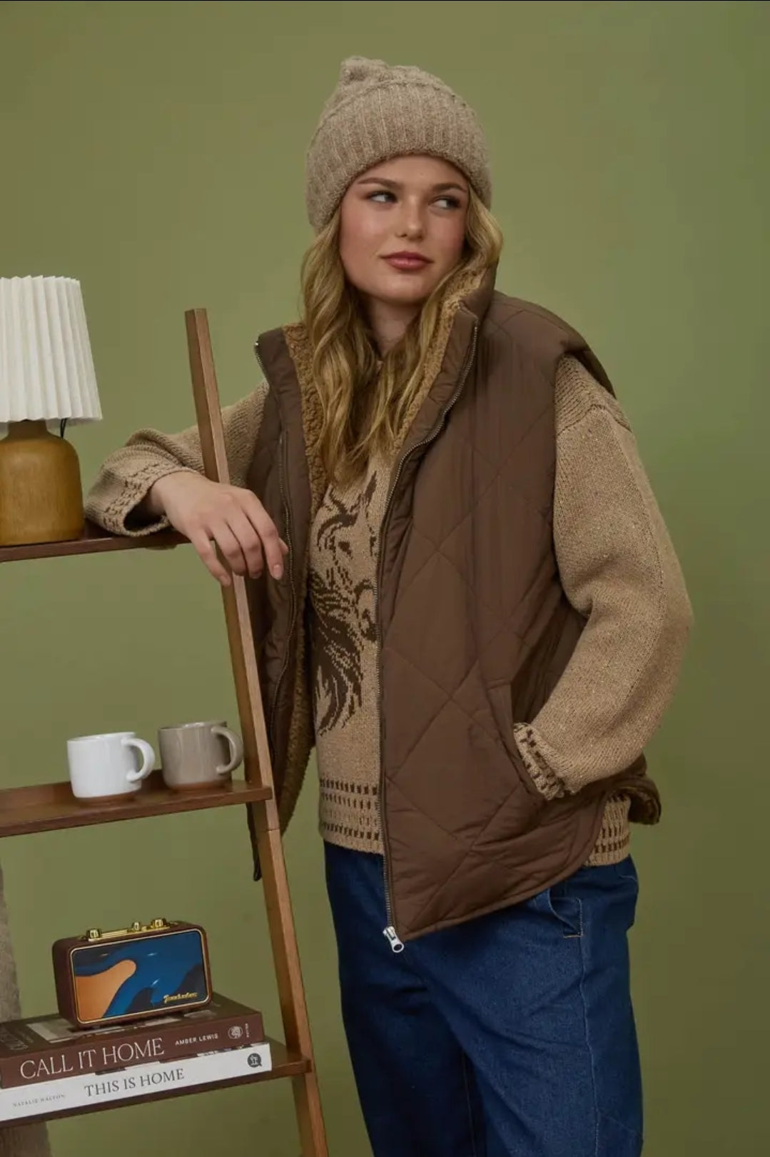 Quilted Zip Up Fleece Lined Puffer Vest image 0