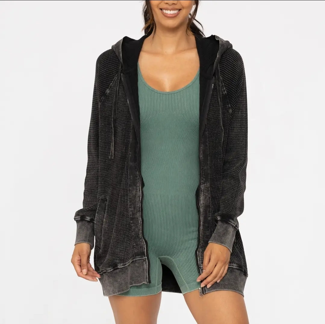 Oversized Mineral-Washed Zip-Up Hooded Jacket image 0