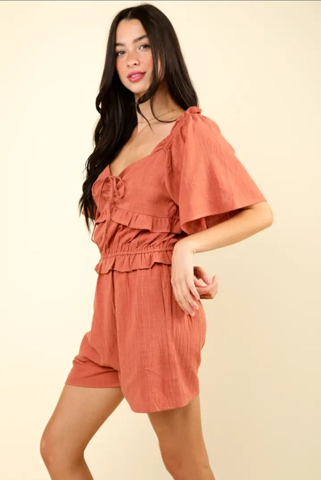 Sweetheart Neckline Casual Solid Woven Romper image 0