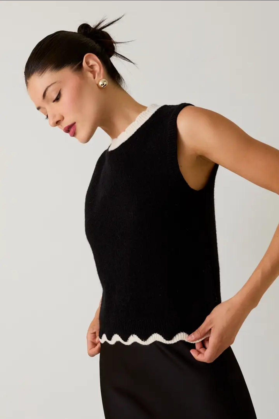 Scallop Mock Neck Sleeveless Sweater Top image 1