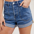 Western Pocket Rolled Hem Denim Shorts image 0