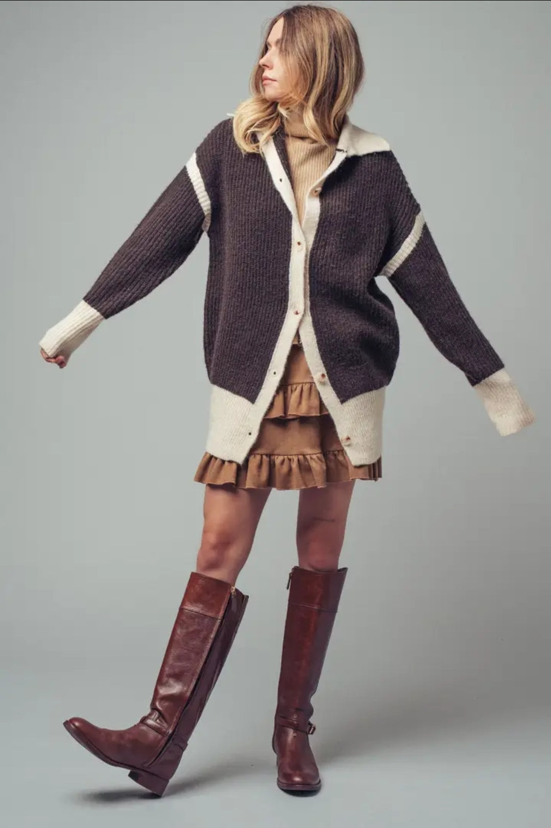 Contrast Trim Collared Sweater Cardigan image 3