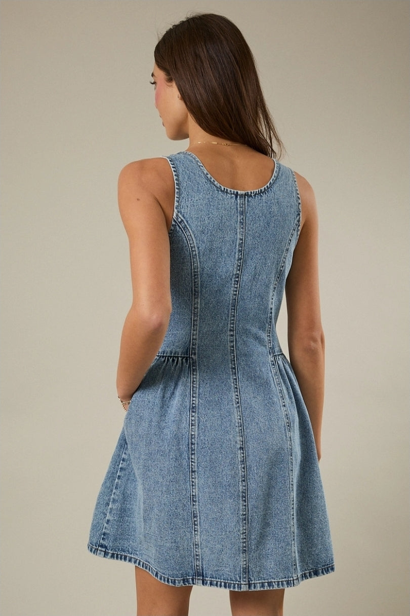 Square Neck Sleeveless Button Down Fit & Flare Mini Dress image 4