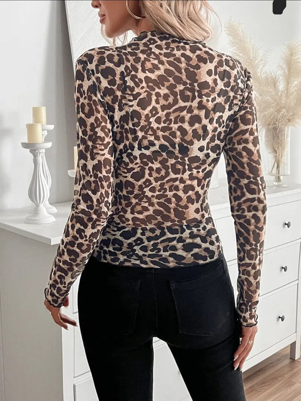 Sexy Leopard Print Mesh Slim Top  image 2