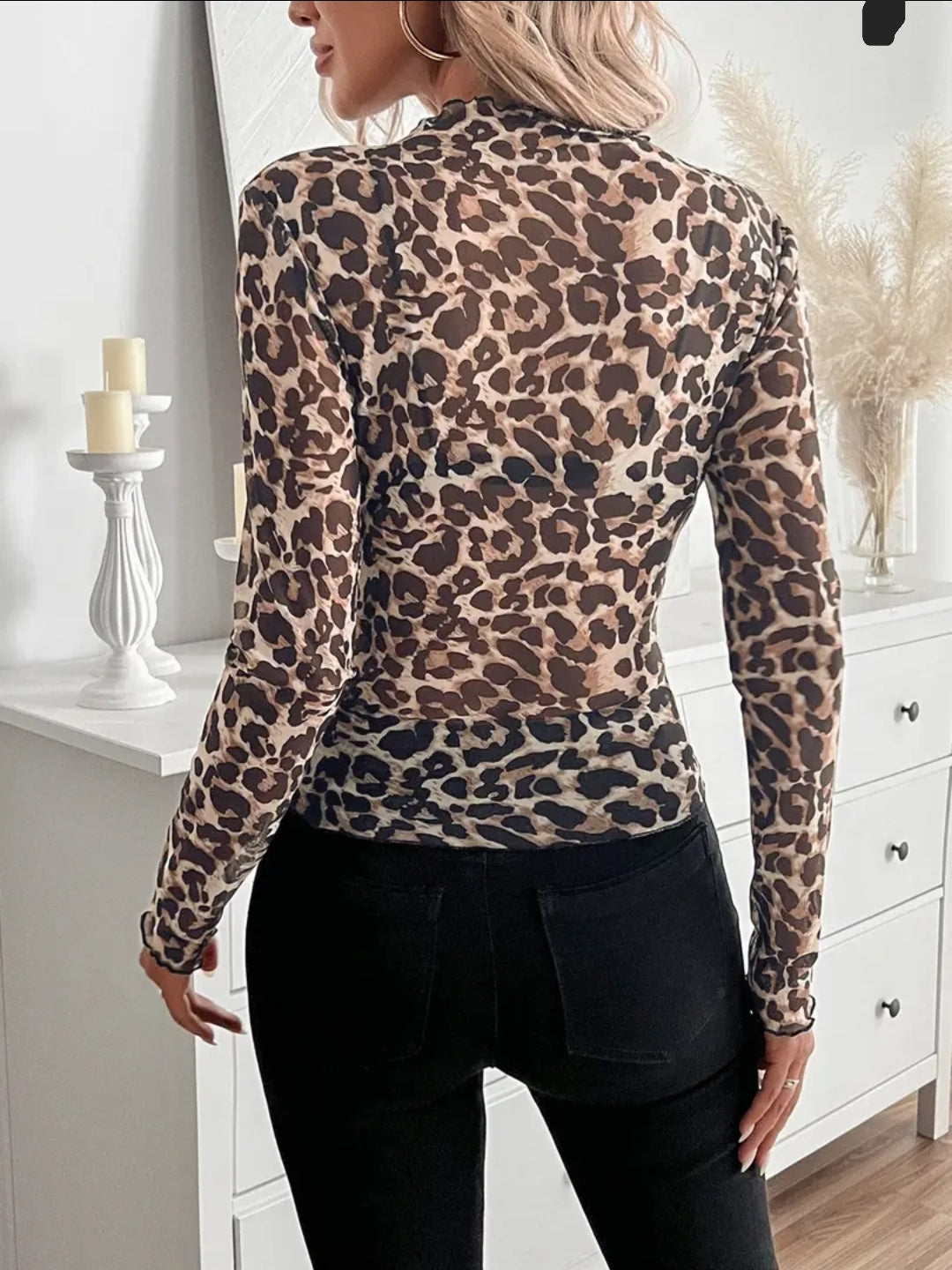 Sexy Leopard Print Mesh Slim Top  image 2