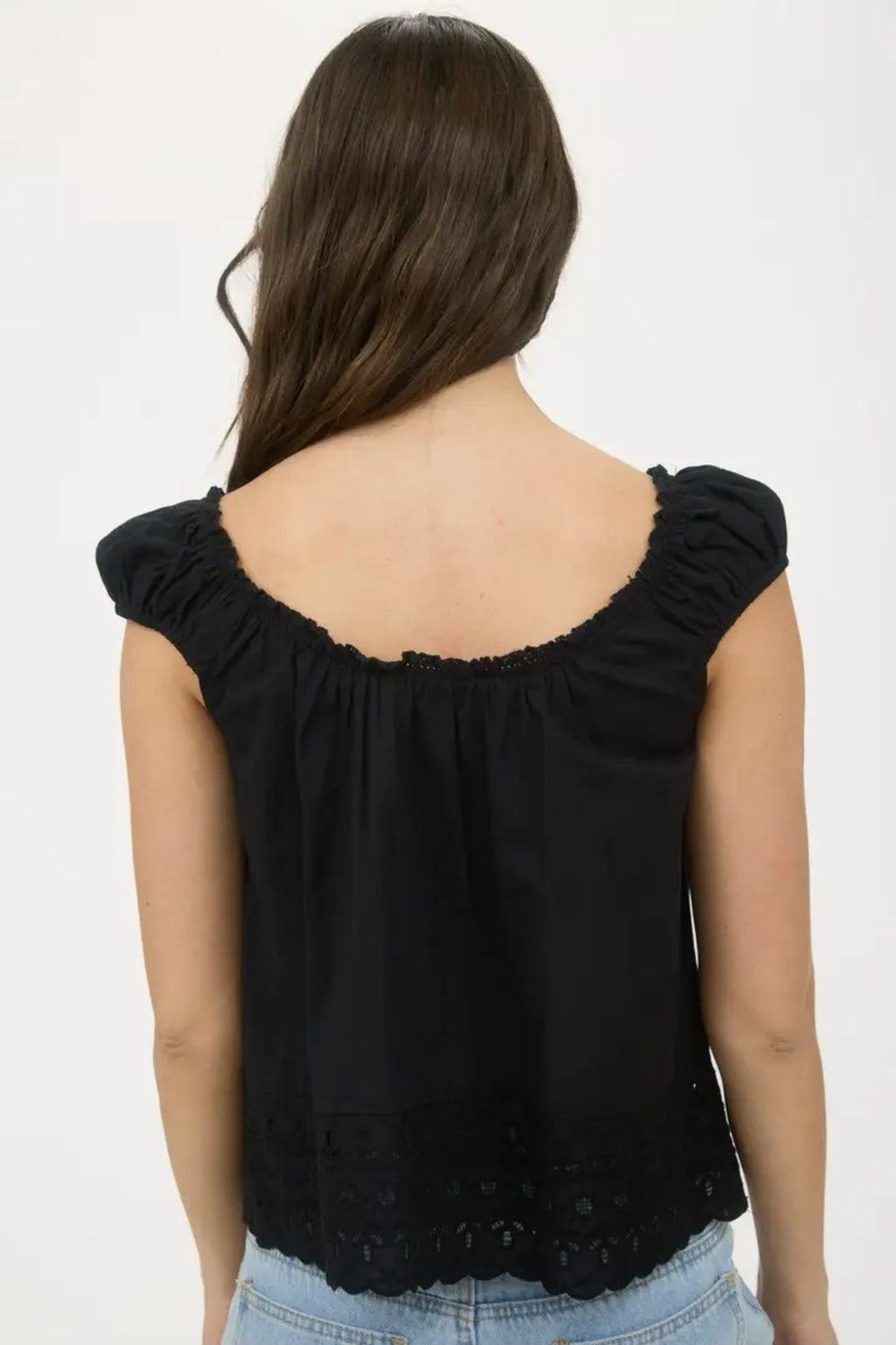 Eyelet Lace Trim Short Sleeve Button Down Blouse image 4