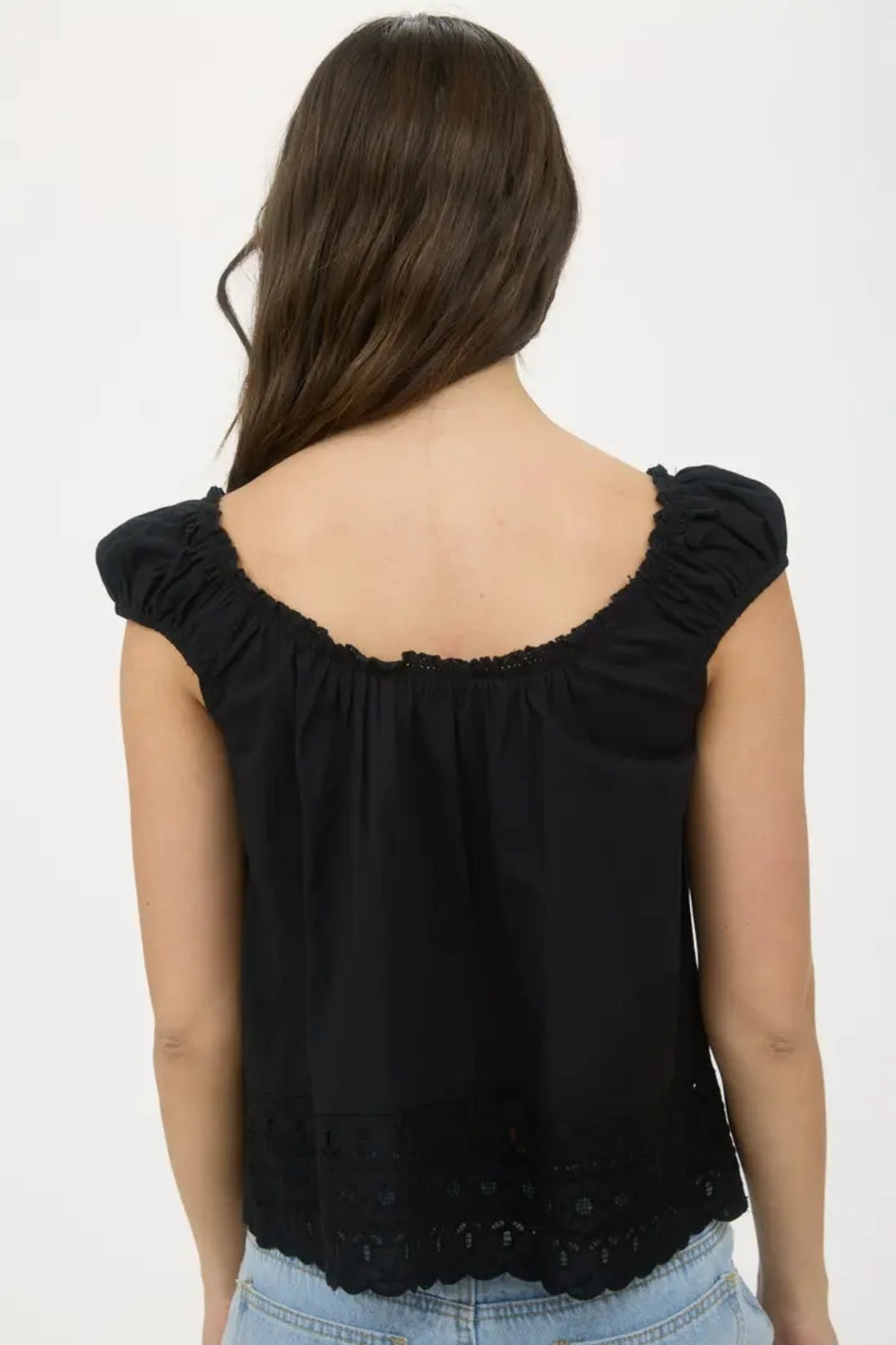 Eyelet Lace Trim Short Sleeve Button Down Blouse image 4