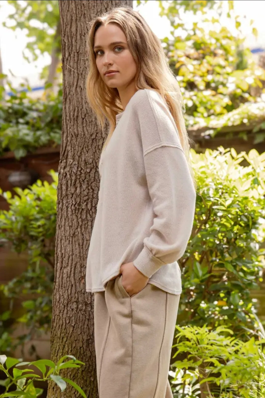 V Neck Half Button Long Sleeve Knit Top image 1