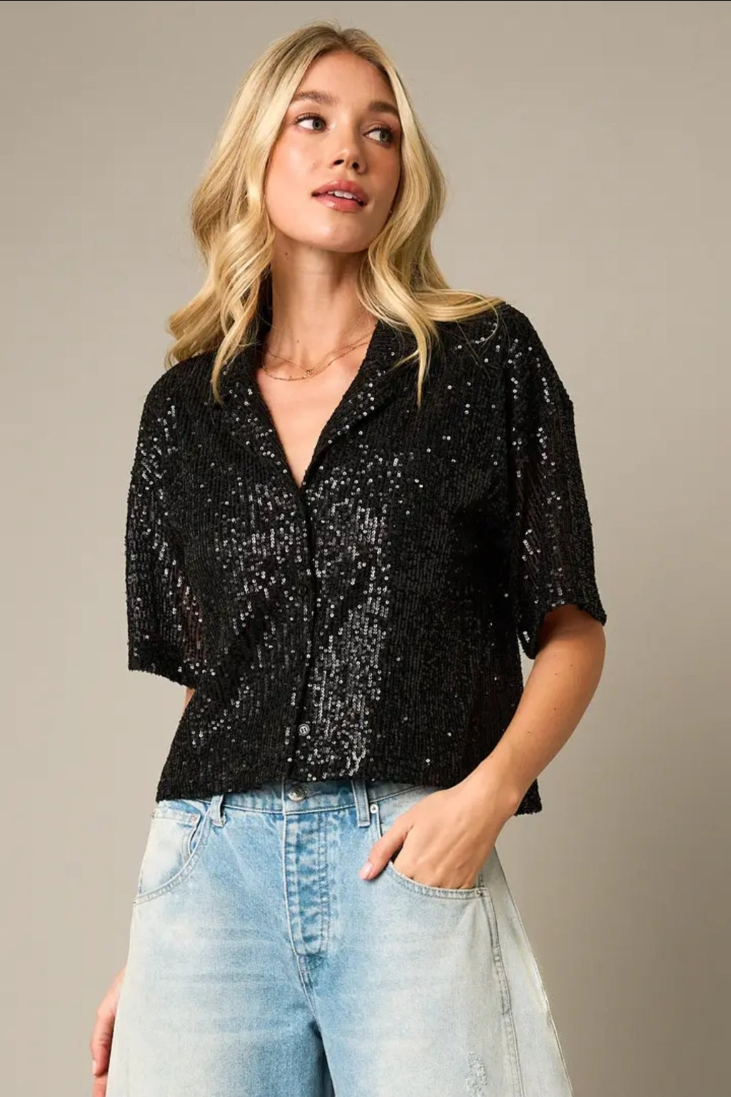Sequin Short Sleeve Shirt image 1
