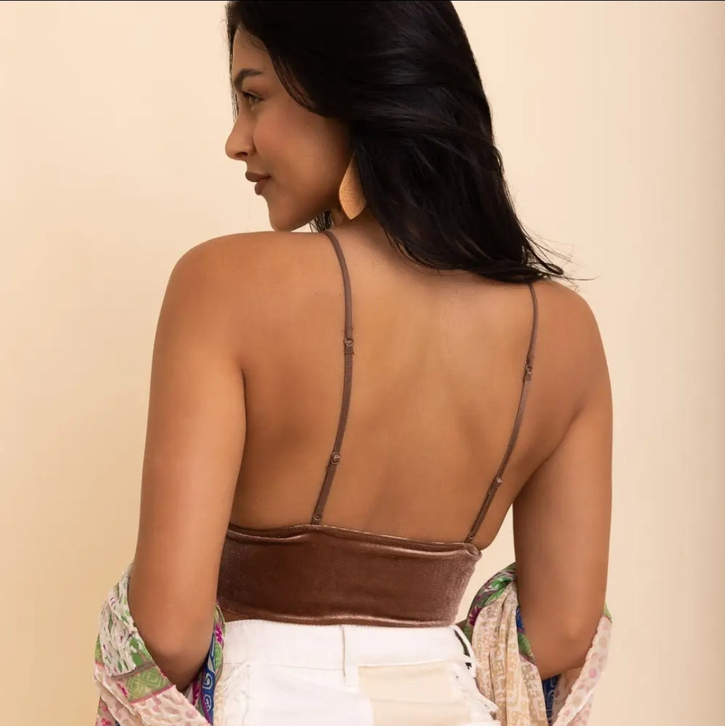 Fashionable Longline Bralette - Velvet Deep V-Neck  image 2