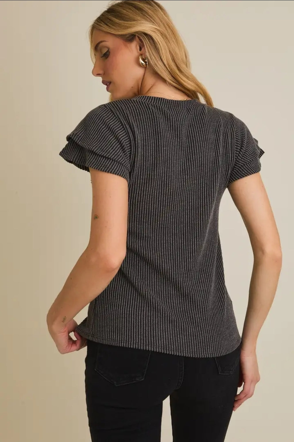 Short Double Layered Sleeve V Neck Top image 4