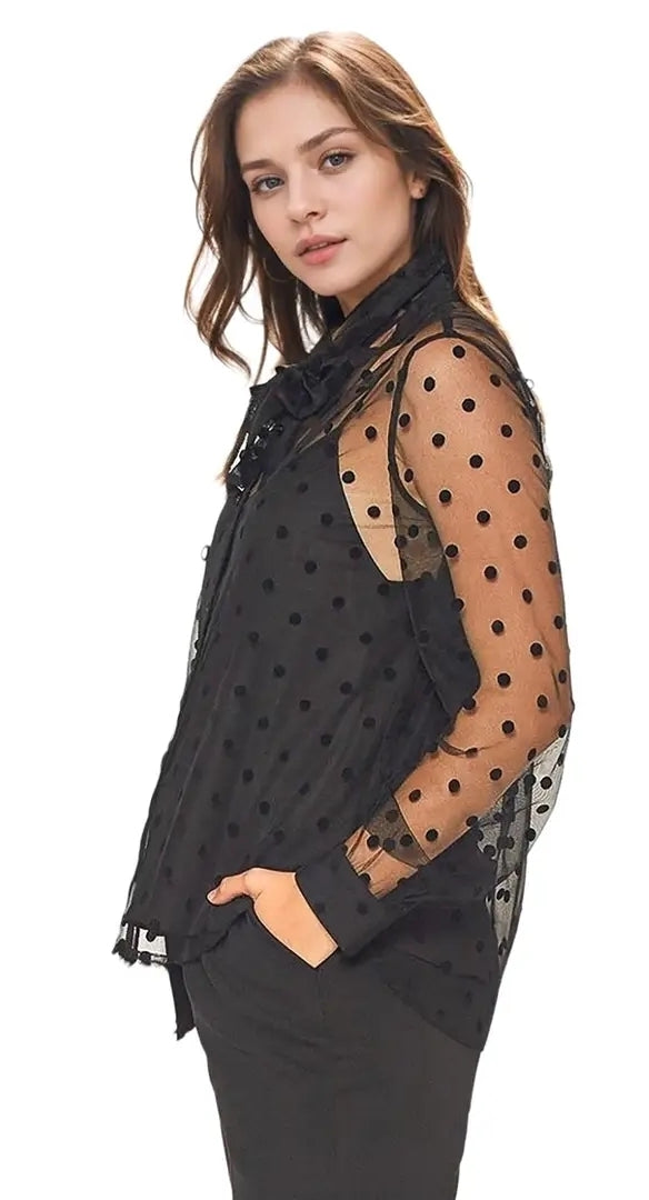 Women's Polkadot Mesh Blouse with Cami  image 3