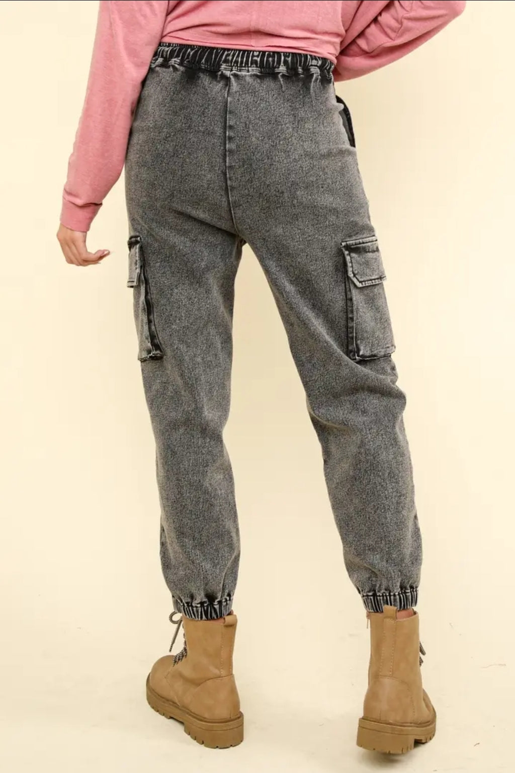 Washed Denim Jogger Cargo Pants Jeans image 2