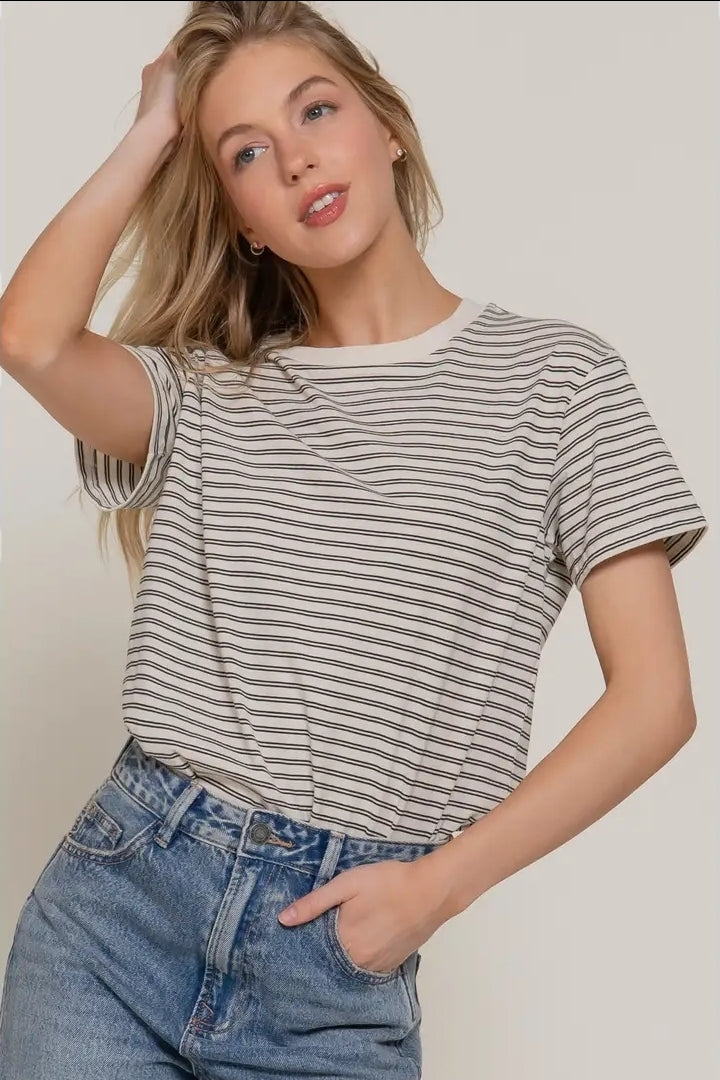 Short Sleeve Round Neck Y/D Stripe Tee image 5