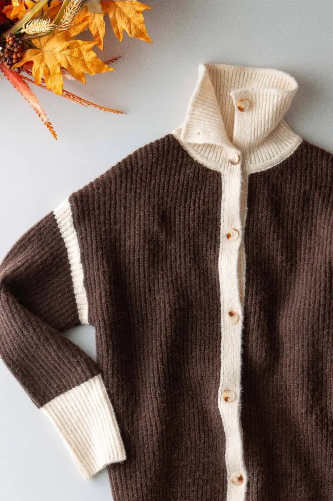 Contrast Trim Collared Sweater Cardigan image 1