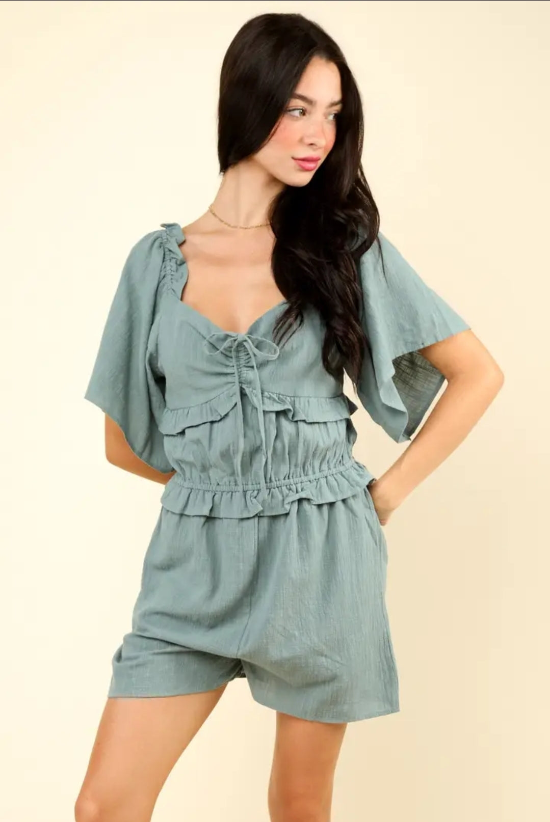 Sweetheart Neckline Casual Solid Woven Romper image 6