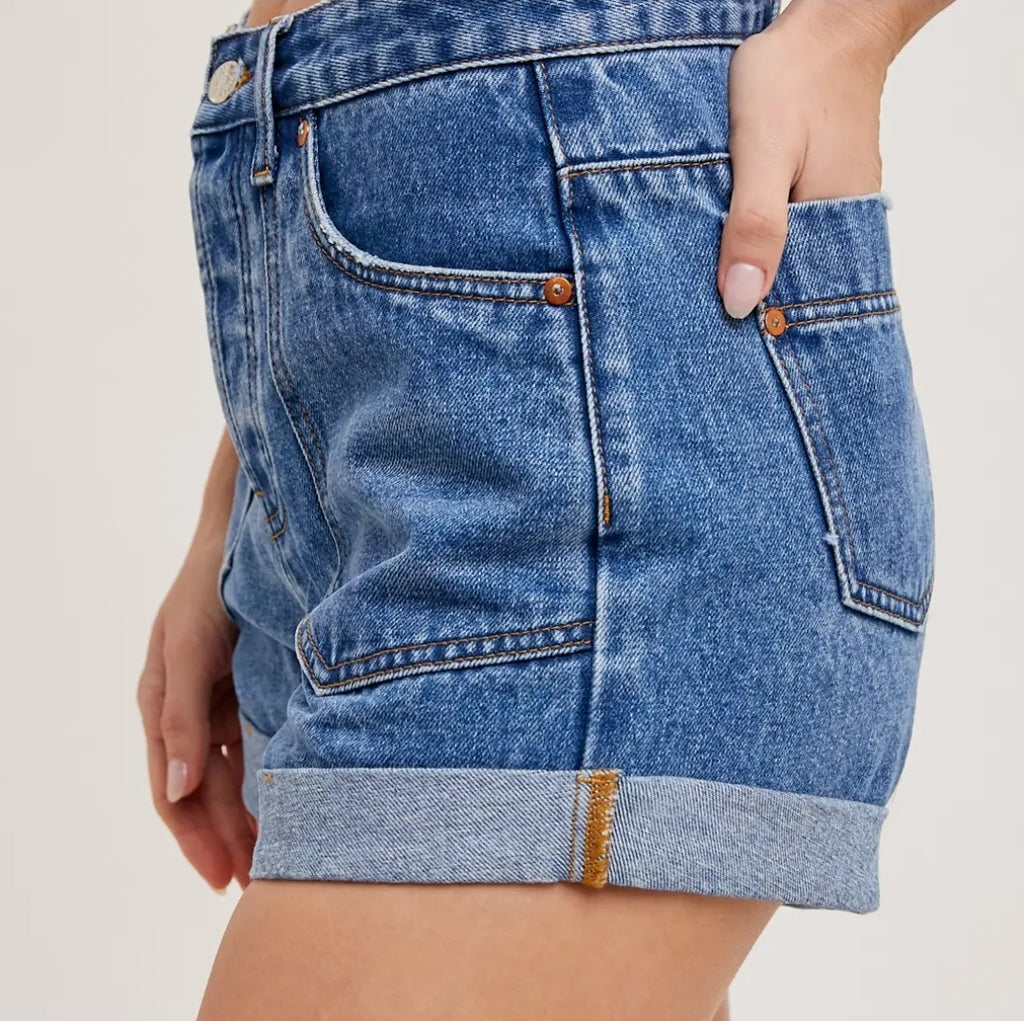 Western Pocket Rolled Hem Denim Shorts image 1