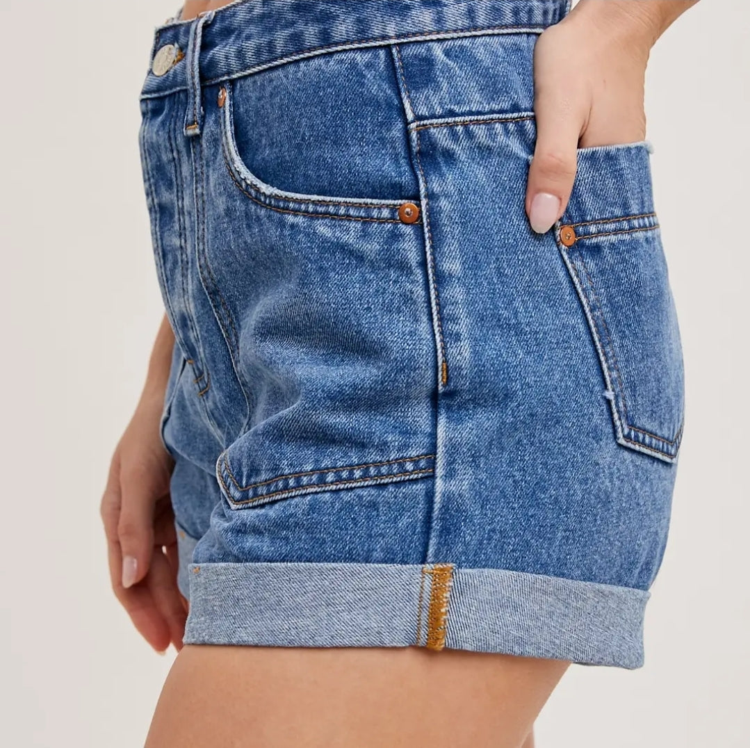 Western Pocket Rolled Hem Denim Shorts image 1