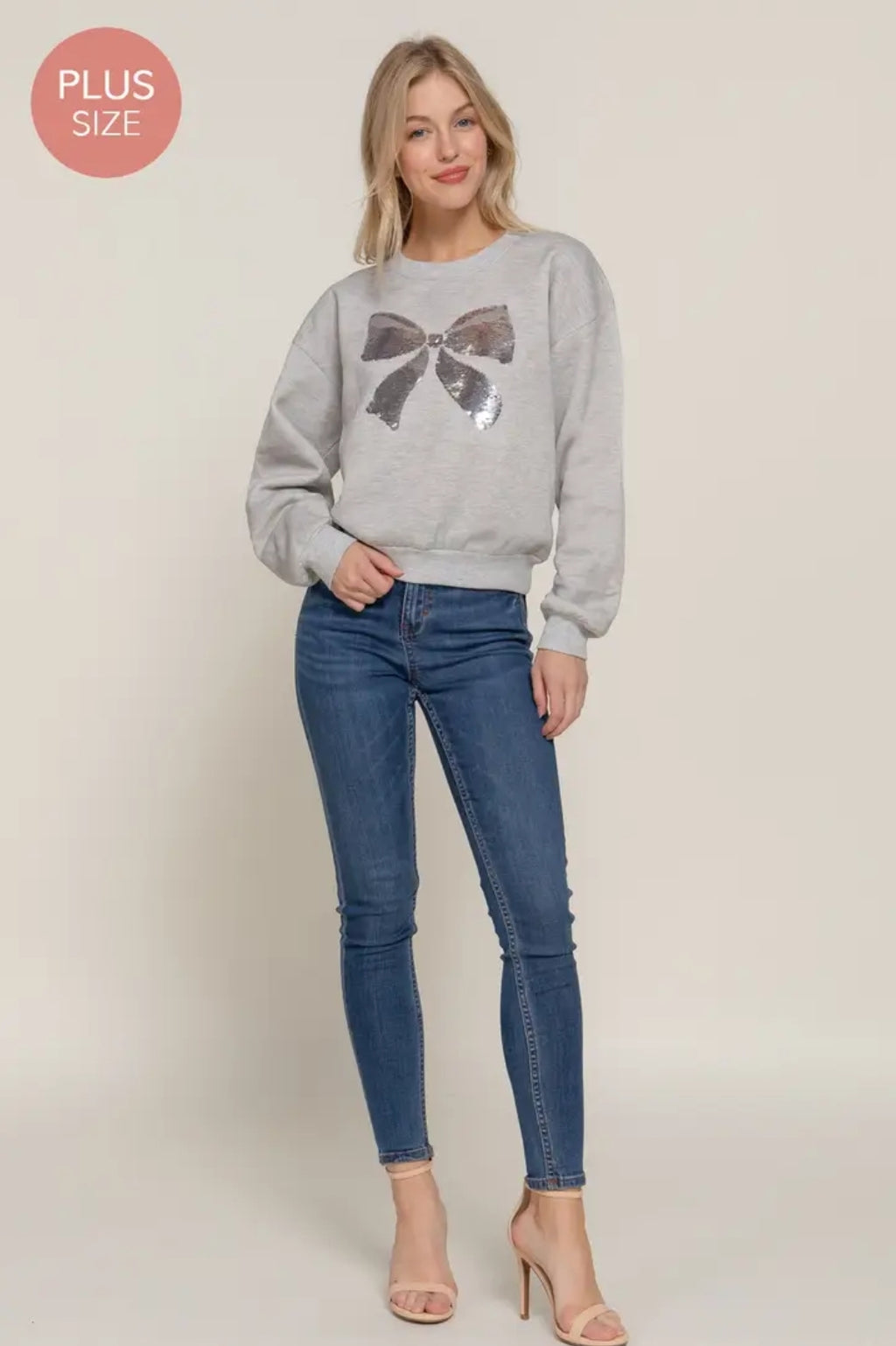 Crew Neck Sequin Bow Fleece Sweatshirt image 2