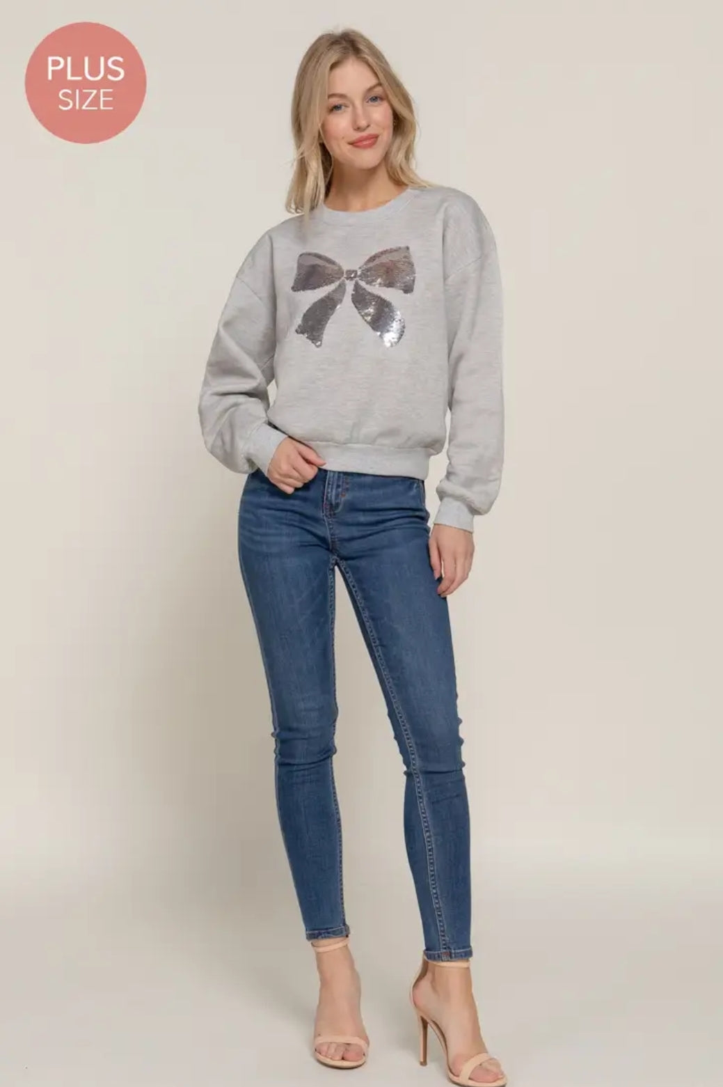 Crew Neck Sequin Bow Fleece Sweatshirt image 2