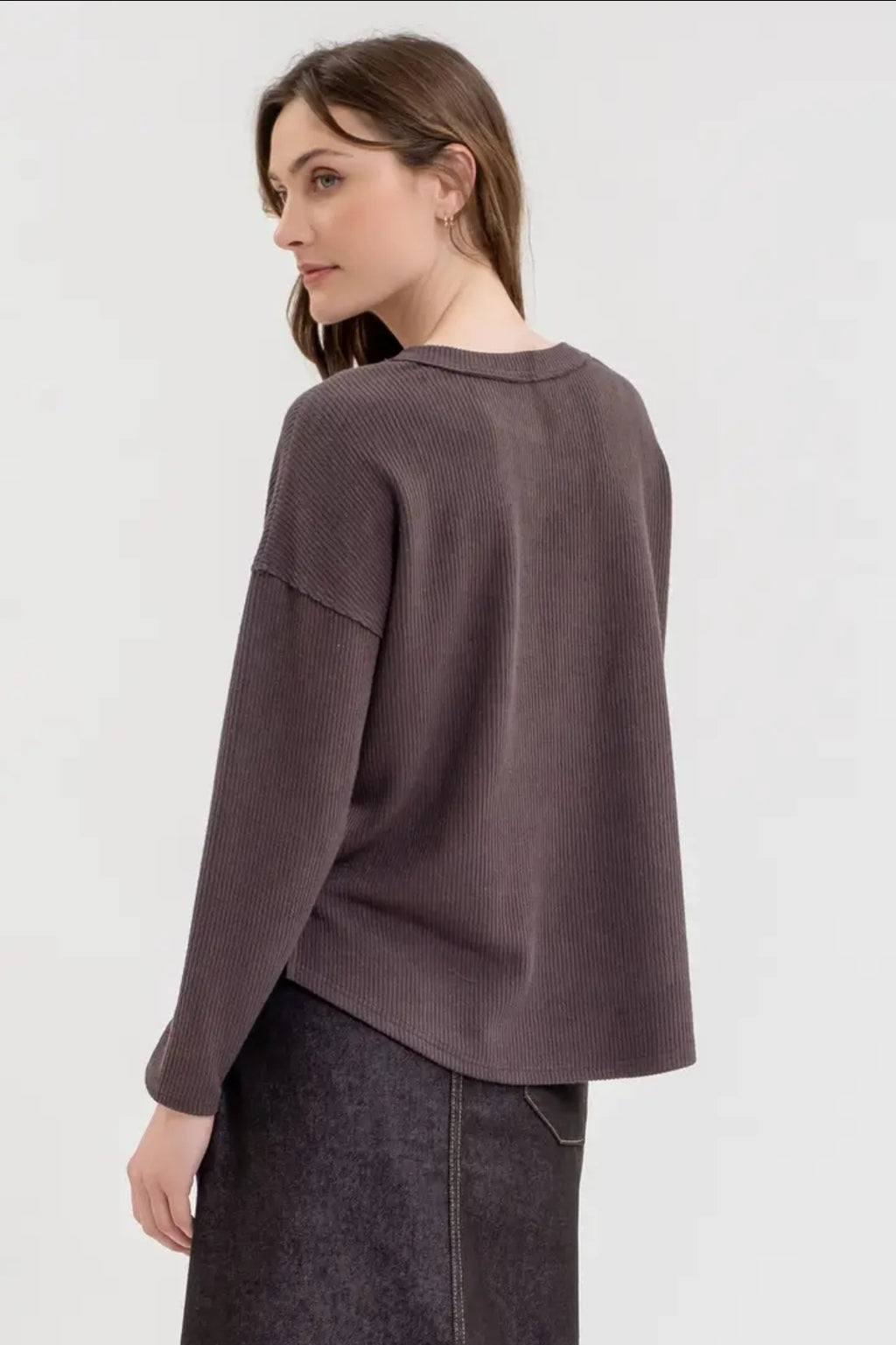Half Button V Neck Long Sleeve Knit Top image 2